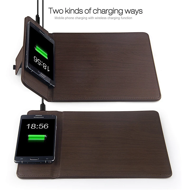 promotion gift PU Leather QI standard fast charger mouse pad wireless chargering