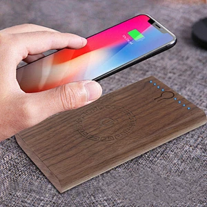 Fast Portable Mobile Power Bank Universal Wood USB QI Wireless Charger