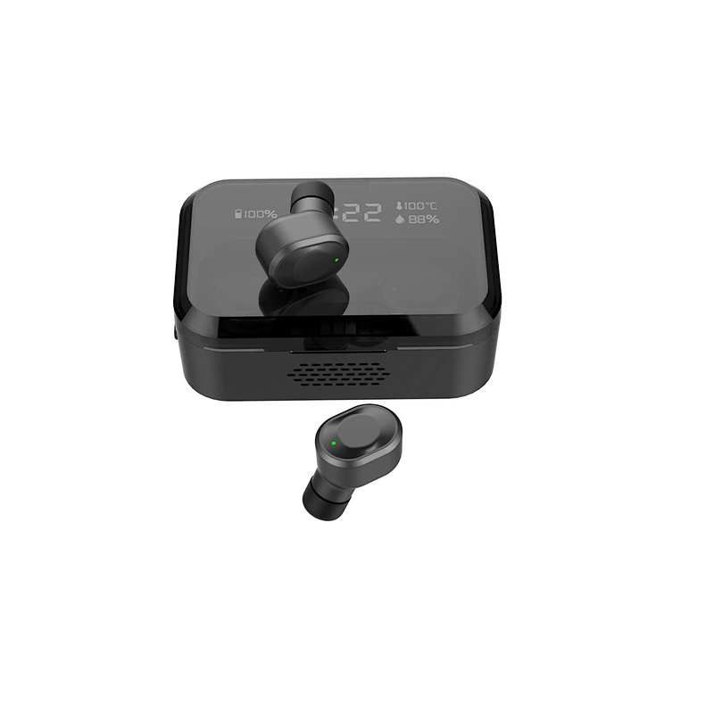 stereo portable LCD screen tws earbuds with temperature