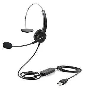 Headphone with Mic Mircrophone USB Plug Hands-Free Call Center Noise Cancelling Corded Monaural Headset