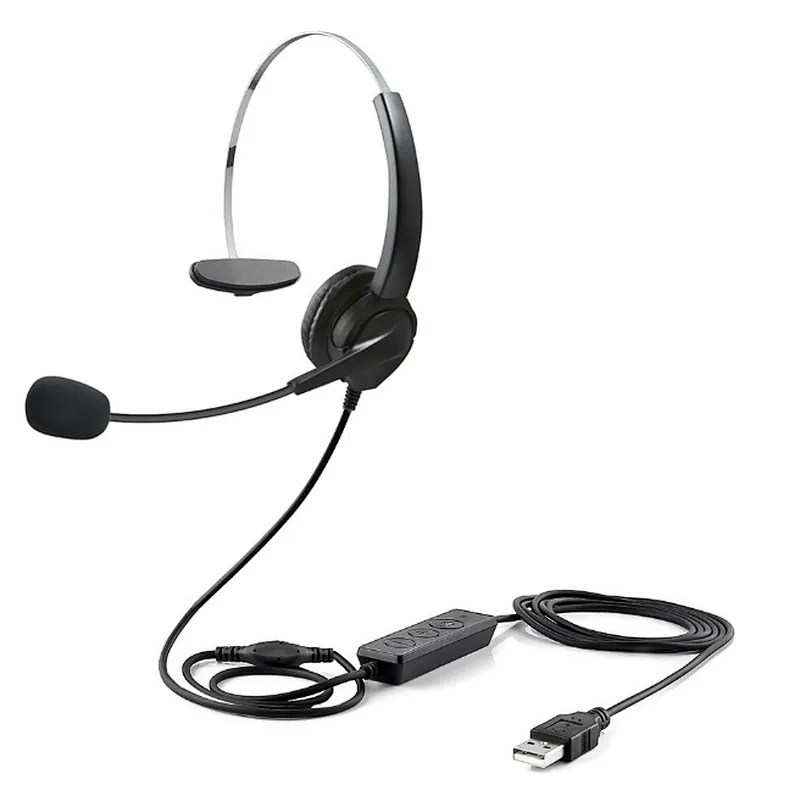 Headphone with Mic Mircrophone USB Plug Hands-Free Call Center Noise Cancelling Corded Monaural Headset