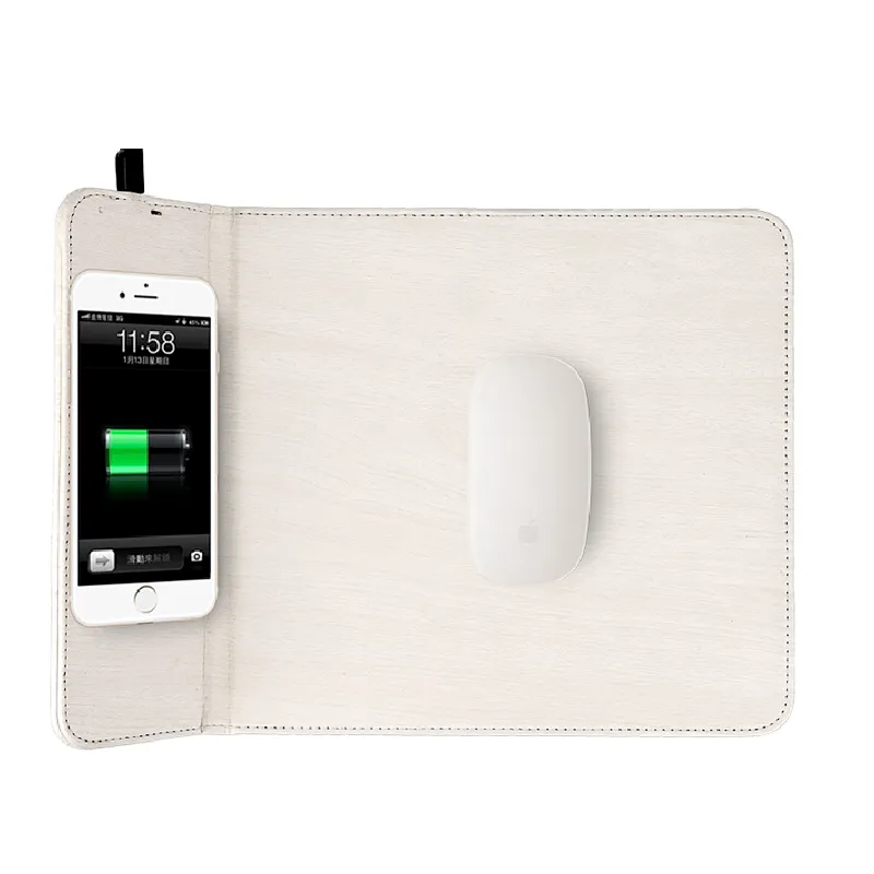 Portable Pu Leather QI Mouse Pad Wireless Charger