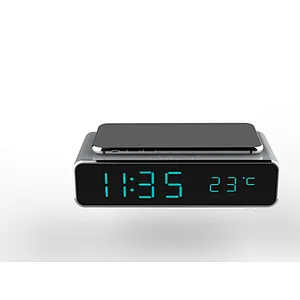 Custom Logo Temperature Display QI Fast Charging Led Digital Alarm Clock Wireless Charger