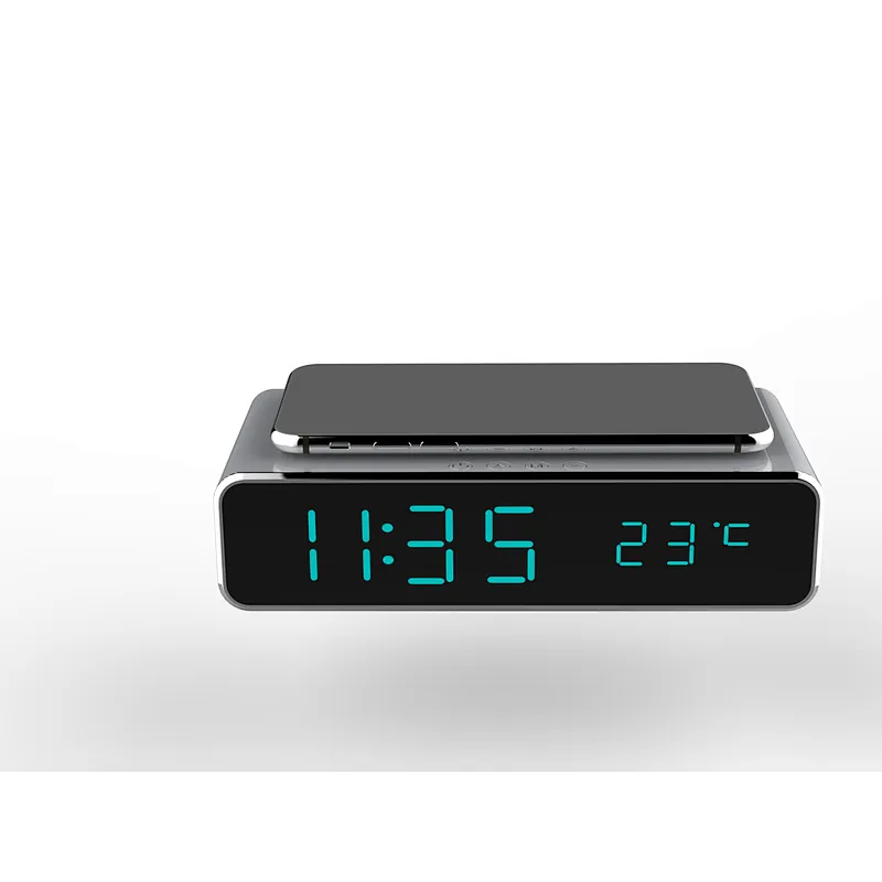 Custom Logo Temperature Display QI Fast Charging Led Digital Alarm Clock Wireless Charger
