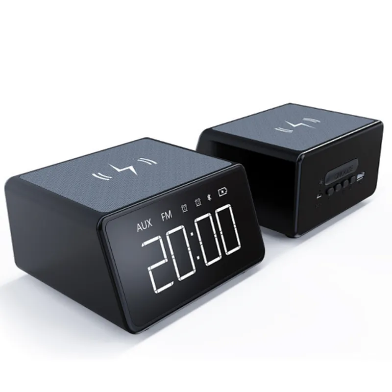Portable Beside BT Speaker FM USB Subwoofer Wireless Charging Clock Radio