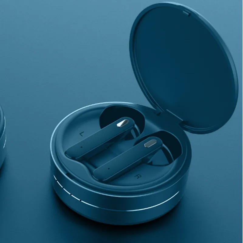 5.0 TWS Bluetooth Wireless Earbuds With Mini Round Leather Charging Box