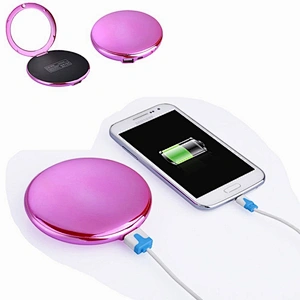 Promotion Gifts Luxury 2 in 1 Women Round 3000mah Makeup Power Banks With Mirror