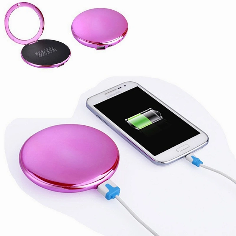 Promotion Gifts Luxury 2 in 1 Women Round 3000mah Makeup Power Banks With Mirror
