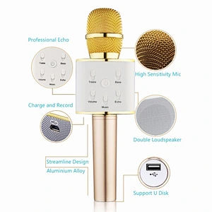 Promotion gifts children toys gifts stereo loudspeaker handheld led light microphone party supplies bluetooth karaoke speaker