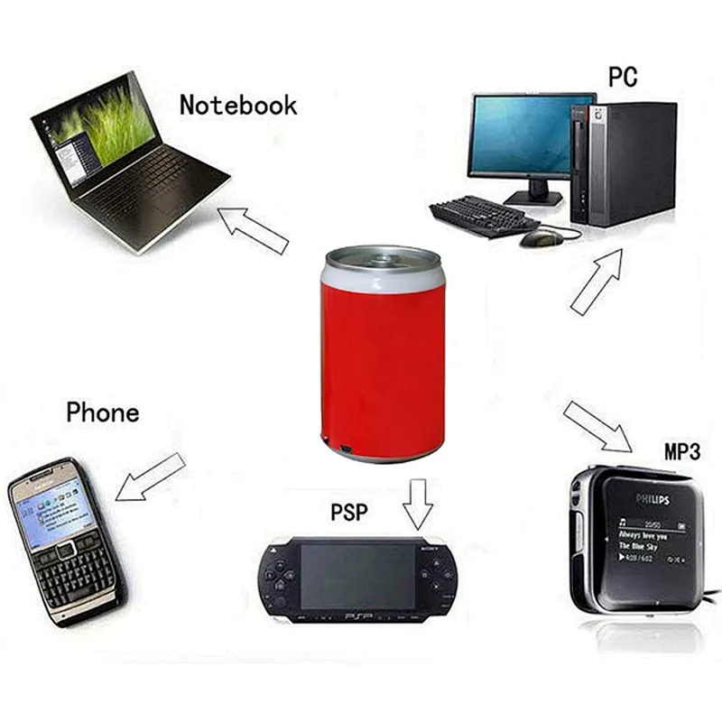 promotion free sample can wired round cylinder mini fm radio speaker