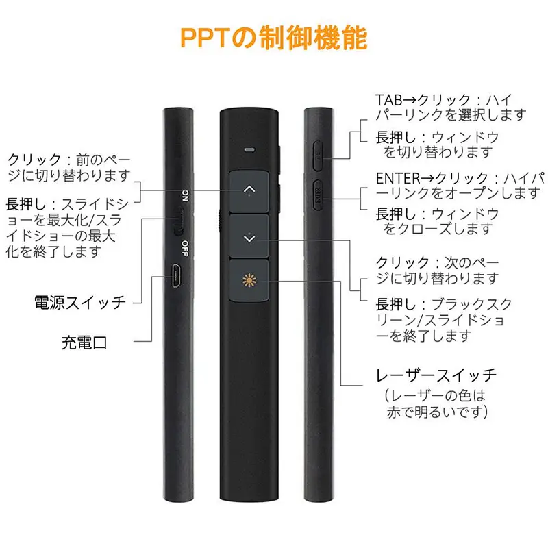 2.4GHZ RF USB recharged wireless presenter with air mouse