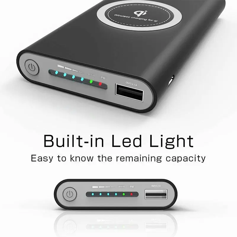 Manufacturing QI Standard Mobile Phone LED Backup Battery 8000mAh Wireless Power Banks