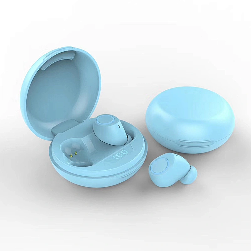 Round shape portable TWS True Wireless Stereo Wireless lcd display Bluetooth Earpiece