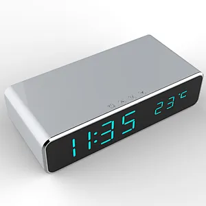 Custom Logo Temperature Display QI Fast Charging Led Digital Alarm Clock Wireless Charger