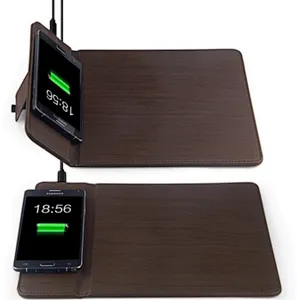 2019 hot sell desktop mobile phone PU Leather stand Quick Charging wireless charger Mouse pad