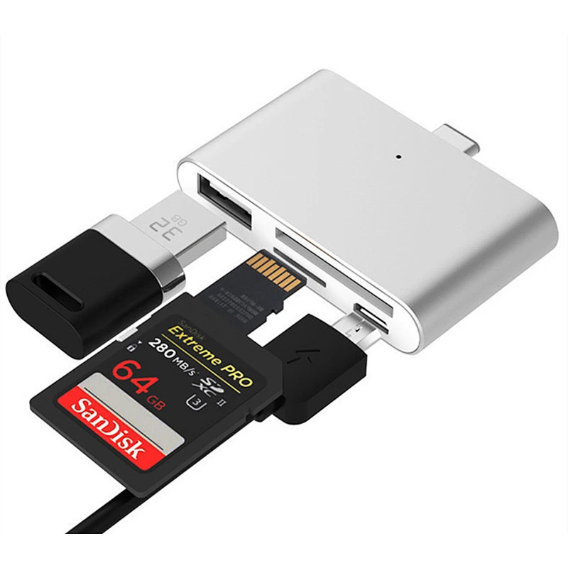 High Speed 4 in 1 USB Type C USB Card Reader OTG USB C HUB for Macbook