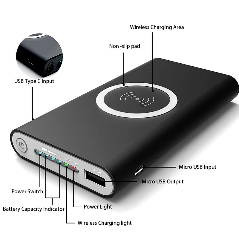 high quality  usb powerbank fast charging ultra-thin power bank 10000mAh wireless