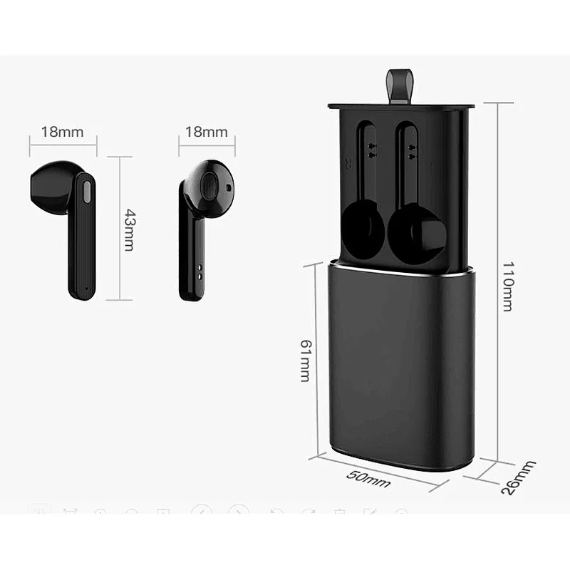 OEM Promotional Handsfree Calling Portable Dual Ear Wireless Retractable Earphone in Metal Charging Case