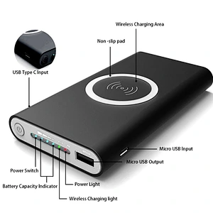 usb 10000mAh fast charging wireless charger power bank