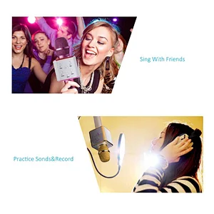 Promotion gifts children toys gifts stereo loudspeaker handheld led light microphone party supplies bluetooth karaoke speaker