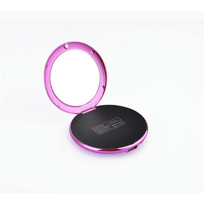 outdoor emergency oem promotion gift make up mirror led leather power bank