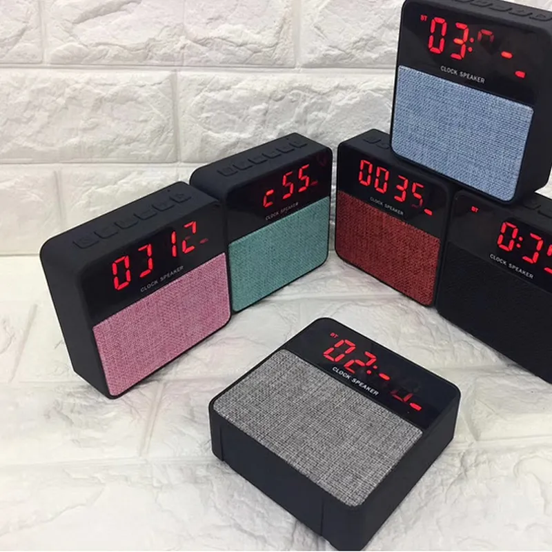 With Led Digital Clock Fabric Cover Portable Wireless Bluetooth Speaker