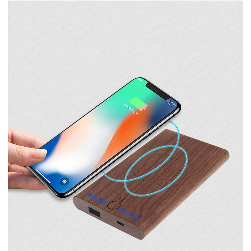Fast Portable Mobile Power Bank Universal Wood USB QI Wireless Charger