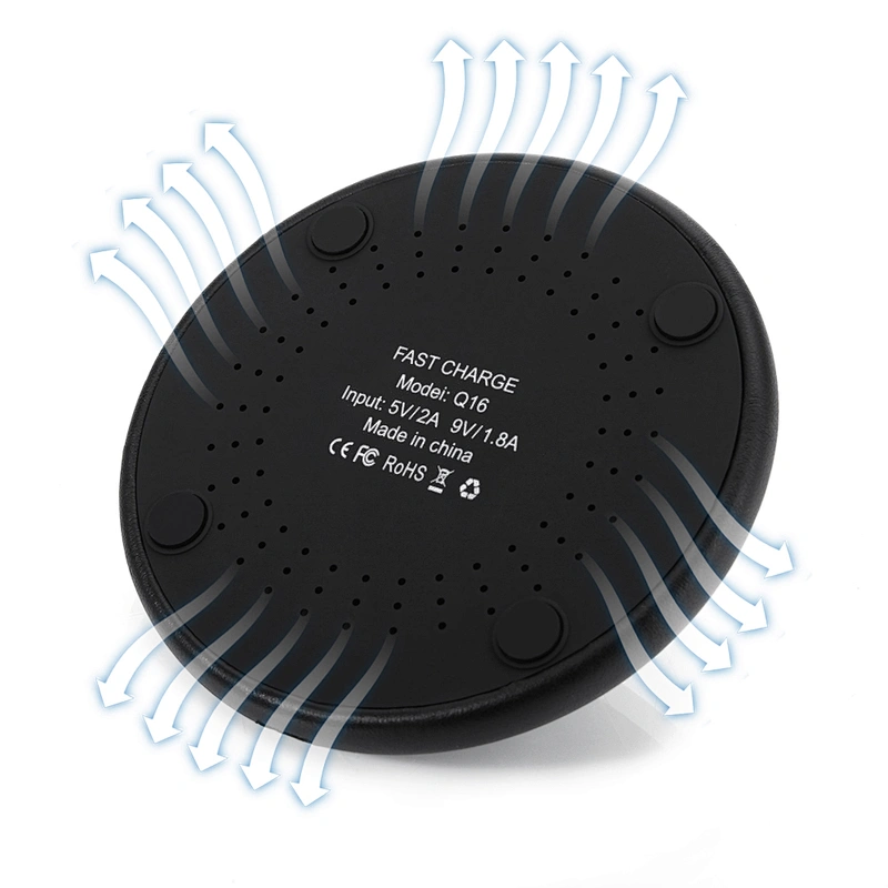 Free Sample Portable Thin Mini Round PU Leather Phone Powerbank Wireless Charger