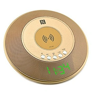 QI Mini Portable Thin Metal Bluetooth Round Phone Charger Wireless Alarm Clock Speaker