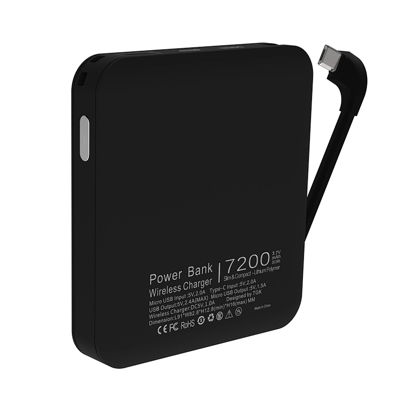Free Sample Portable Thin Qi Square Built In USB Mobile Phone Powerbank Wireless Fast Charger