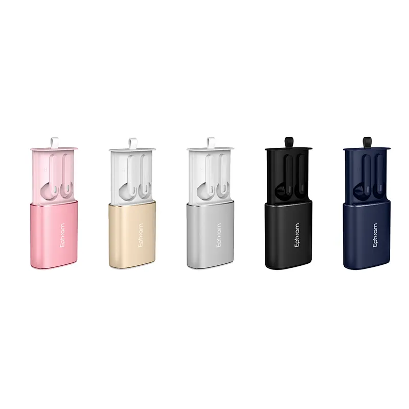 OEM Promotional Handsfree Calling Portable Dual Ear Wireless Retractable Earphone in Metal Charging Case