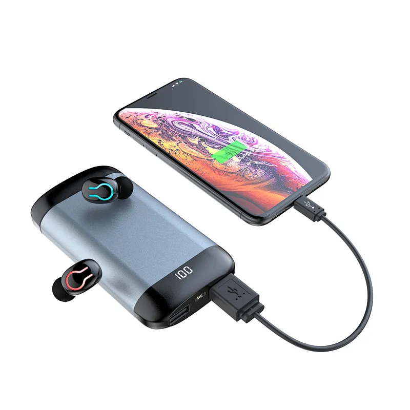 Mini In Ear TWS Handsfree Aluminum Alloy Power Bank Wireless Earphone