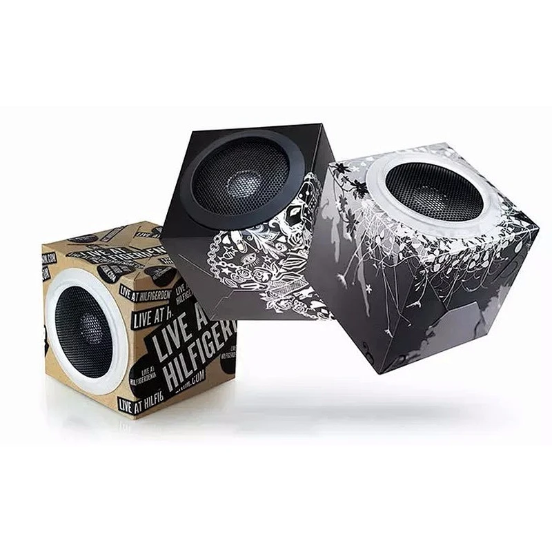 3.5mm jack wired cube mp3 mmobile cell phone Mini Foldable Printed Cardboard Paper speaker