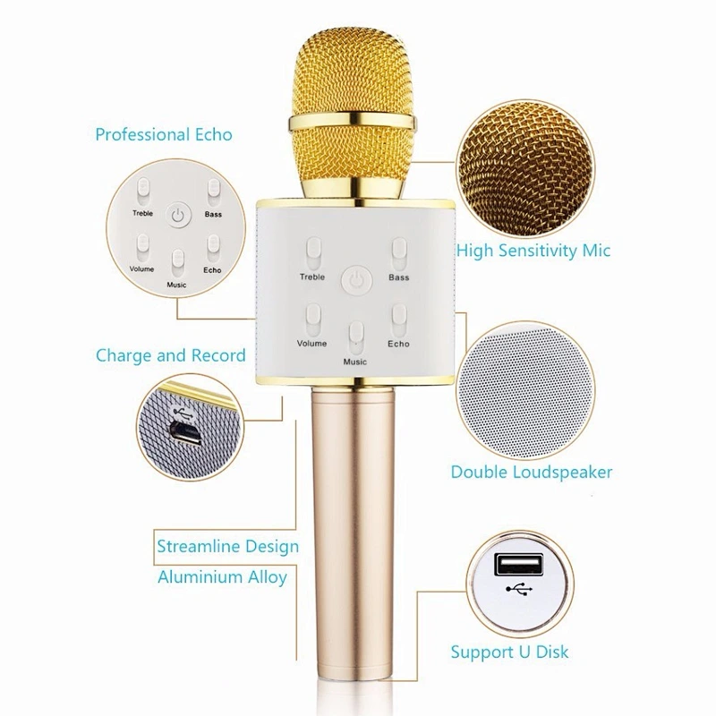 OEM Gifts Stereo Loud Handheld Led Light Blue Tooth Party BT Singing Stage Microphone Bluetooth Karaoke Speaker
