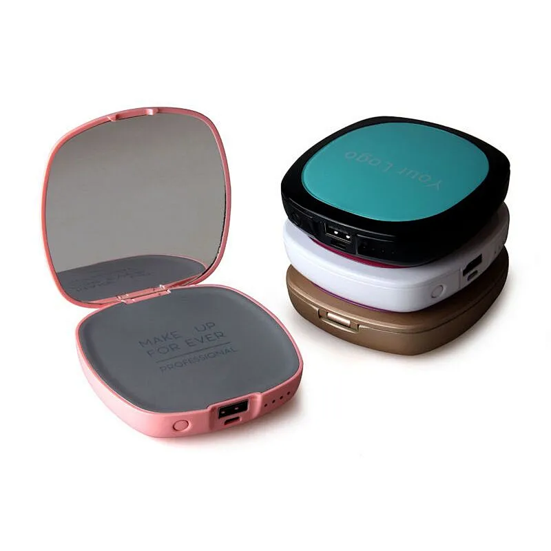 Square Travel Folding women portable pocket mirror cosmetic power charger
