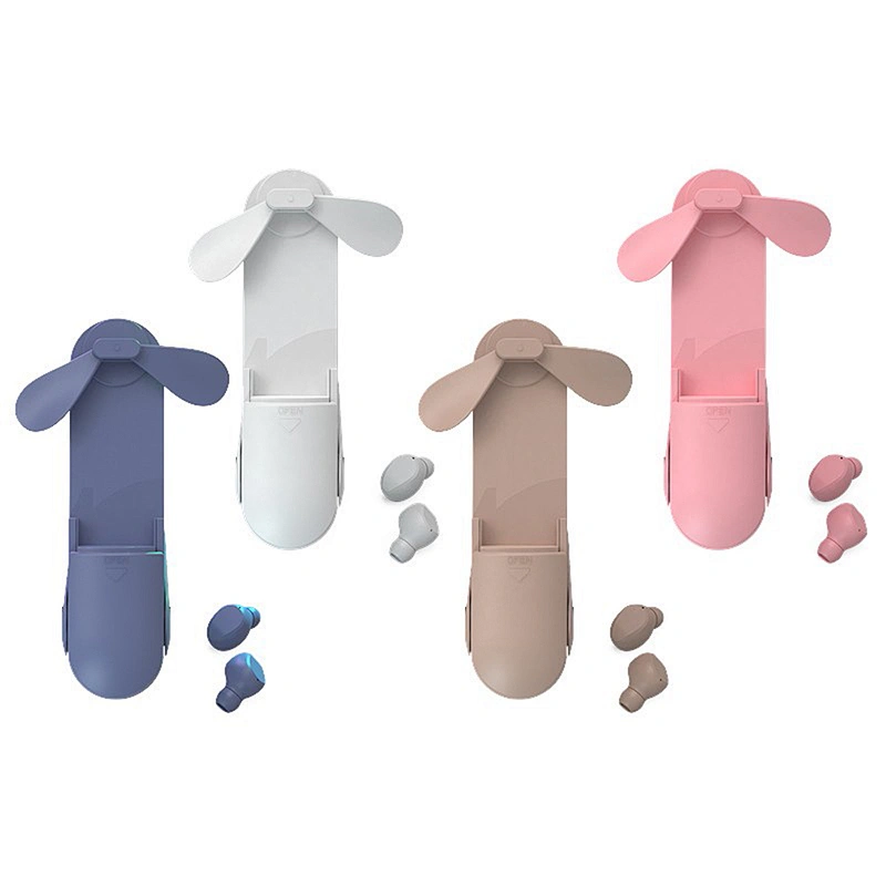 dc folding mini usb silent cooler toy hand held electric fan Mini TWS Wireless Bluetooth V5.0 Fan Earphone Stereo