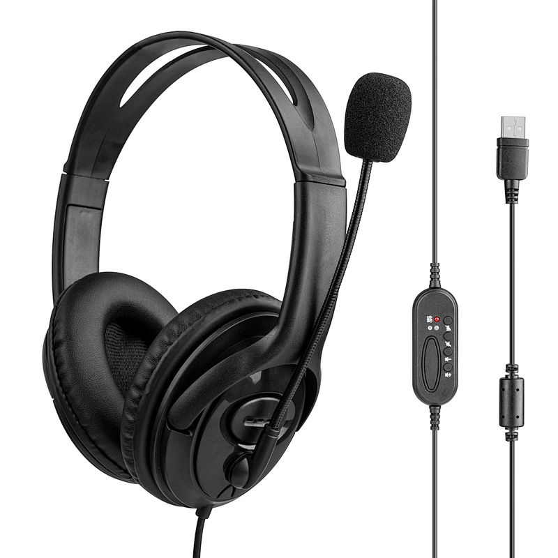 USB Headset with Noise Cancelling Mic telephone business headphones