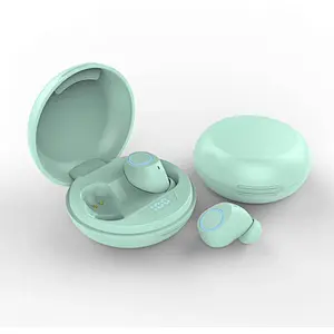 Round shape portable TWS True Wireless Stereo Wireless lcd display Bluetooth Earpiece