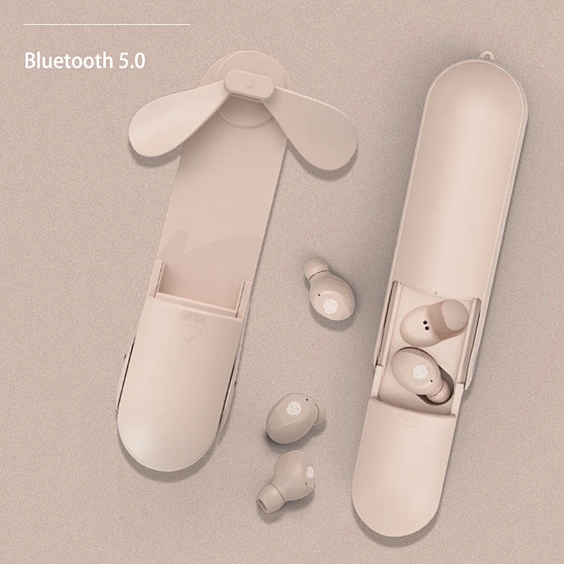 dc folding mini usb silent cooler toy hand held electric fan Mini TWS Wireless Bluetooth V5.0 Fan Earphone Stereo