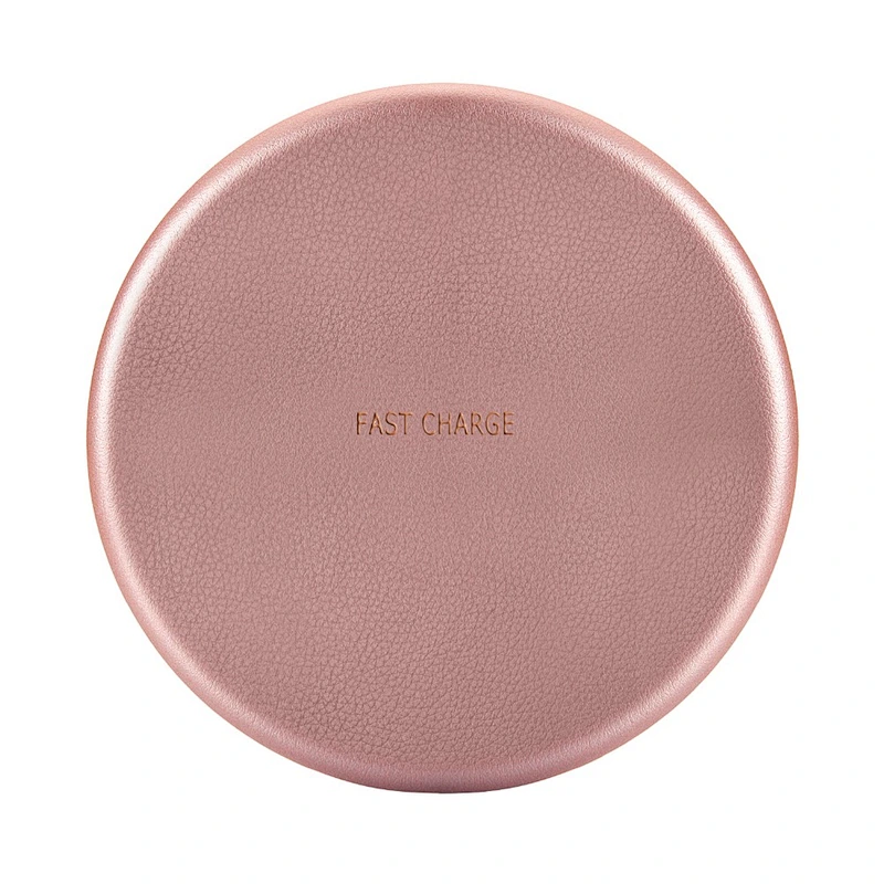 Free Sample Portable Thin Mini Round PU Leather Phone Powerbank Wireless Charger