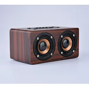 Dual Horn Retro Wood Radio Home TF Card Built In Mic Driver Car Stereo Wooden Wireless Portable Speaker