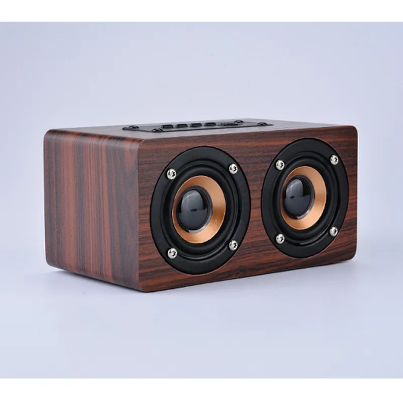 Dual Horn Retro Wood Radio Home TF Card Built In Mic Driver Car Stereo Wooden Wireless Portable Speaker