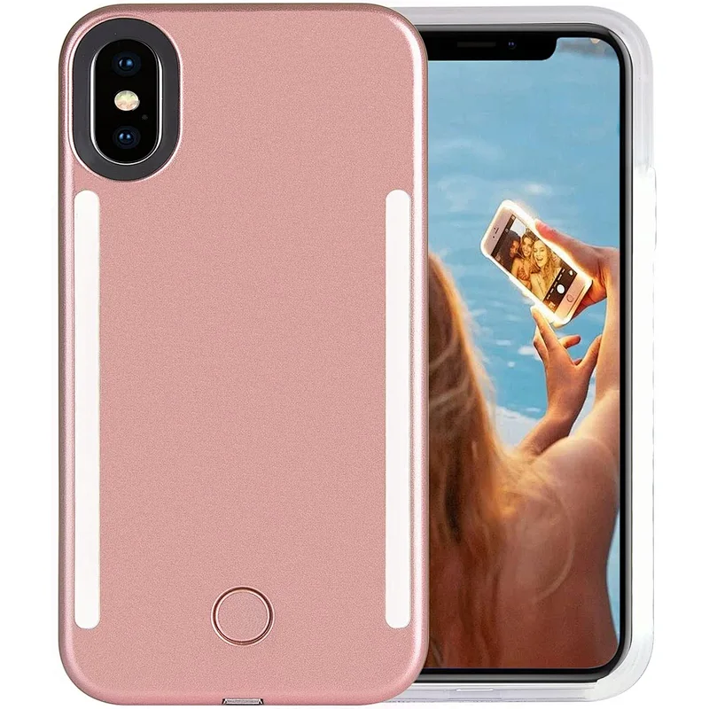 KINGSATR Selfie Case 2 Side LED Light for Iphone Xs Xr X 6 7 8 Plus 11 Pro Max