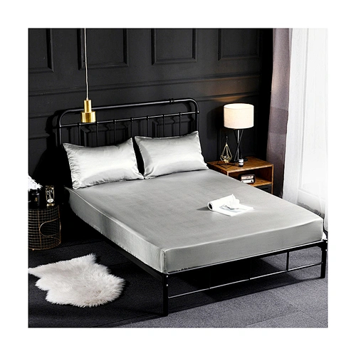 Pure color imitation silk polyester polyester taffeta fabric fitted sheet pillowcase set bedding set for hotel family