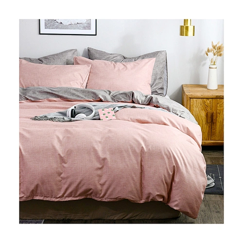 Polyester brushed fabric solid color texture quilt cover pillowcase set bedding set for hotel family