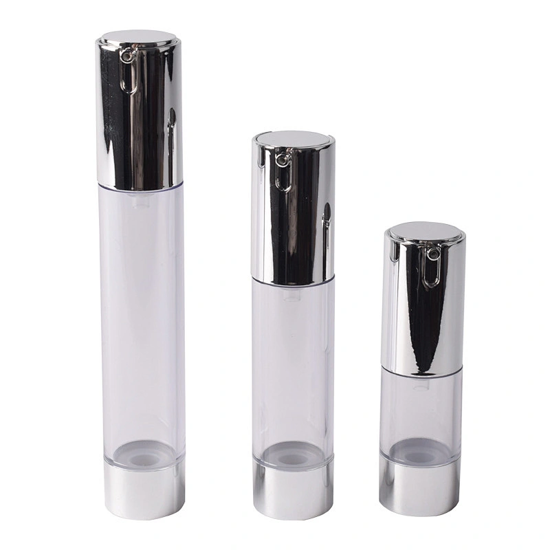 50ml clear round acrylic lotion bottle empty cosmetic matte silver airless pump cosmetic bottles