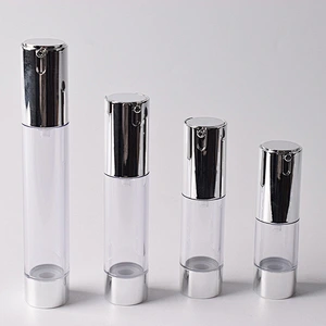 50ml clear round acrylic lotion bottle empty cosmetic matte silver airless pump cosmetic bottles