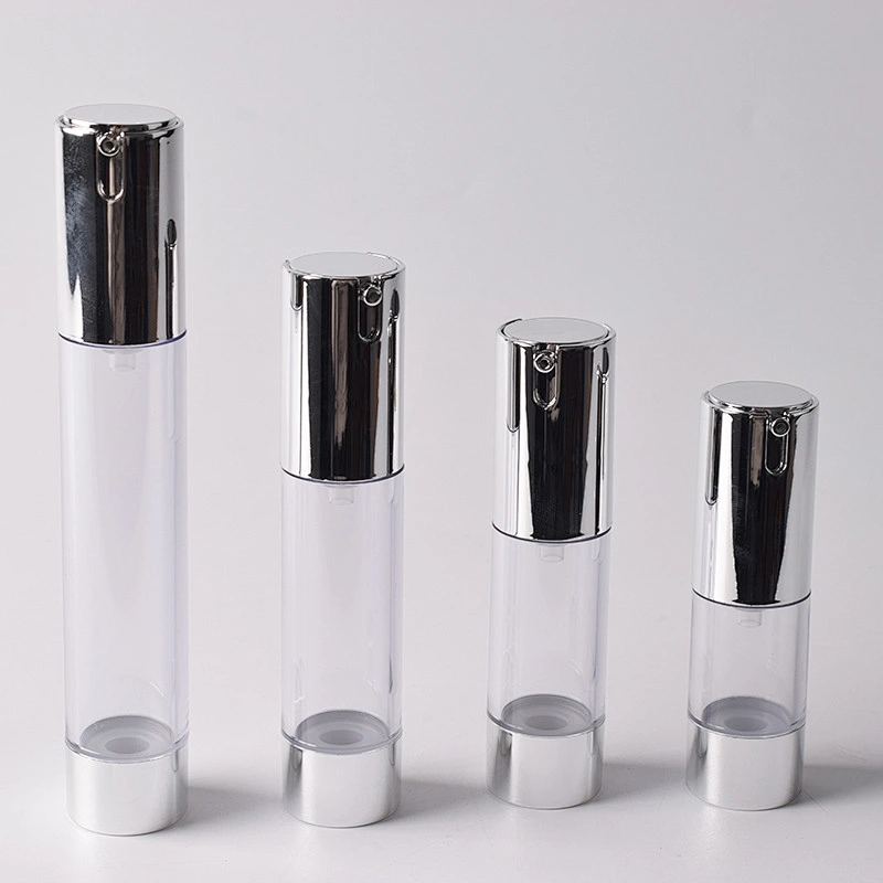 50ml clear round acrylic lotion bottle empty cosmetic matte silver airless pump cosmetic bottles