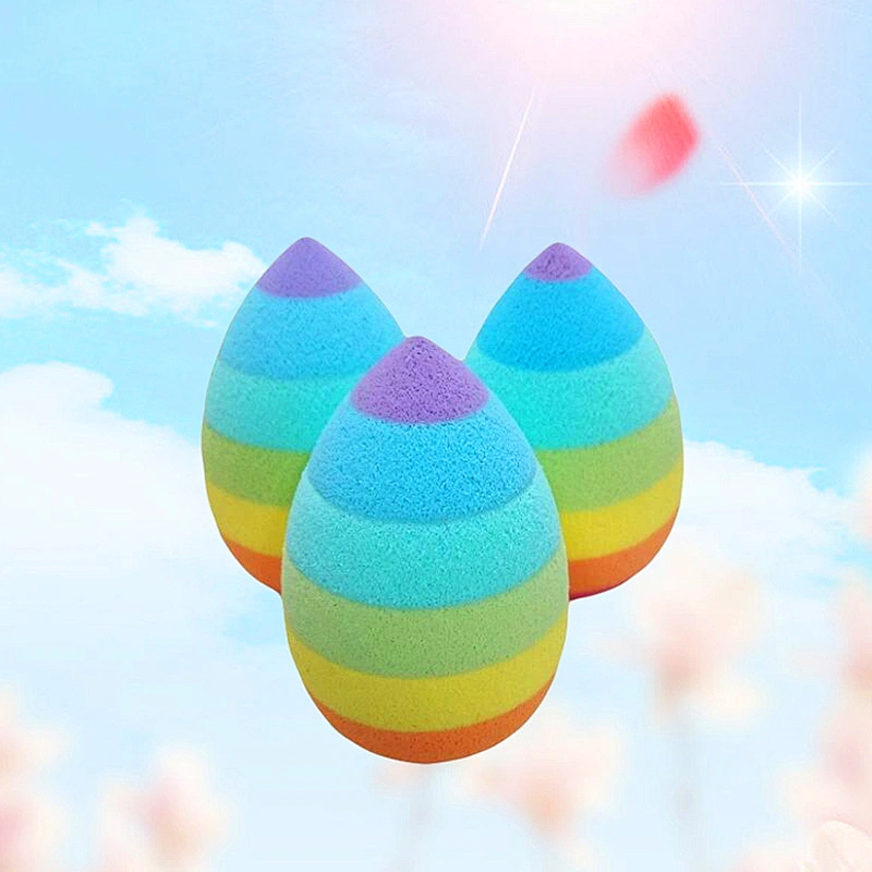 2026 New Design Cute Wholesale Rainbow Color Colorful Stripe Makeup Sponge Egg Shape