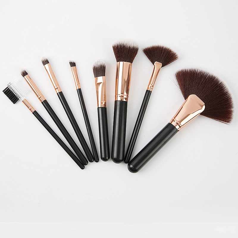8 Pcs Makeup Brushes Set Black body Black and Pink Fabric Hair
